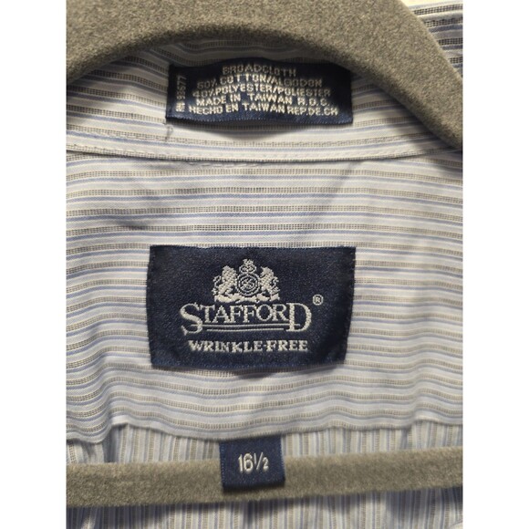 Stafford Short Sleeve Dress Shirt Men 16 1/2 Stripped Oxford Wrinkle Free Button - Picture 3 of 5